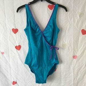 80's Turquoise & Purple One Piece Swimsuit
